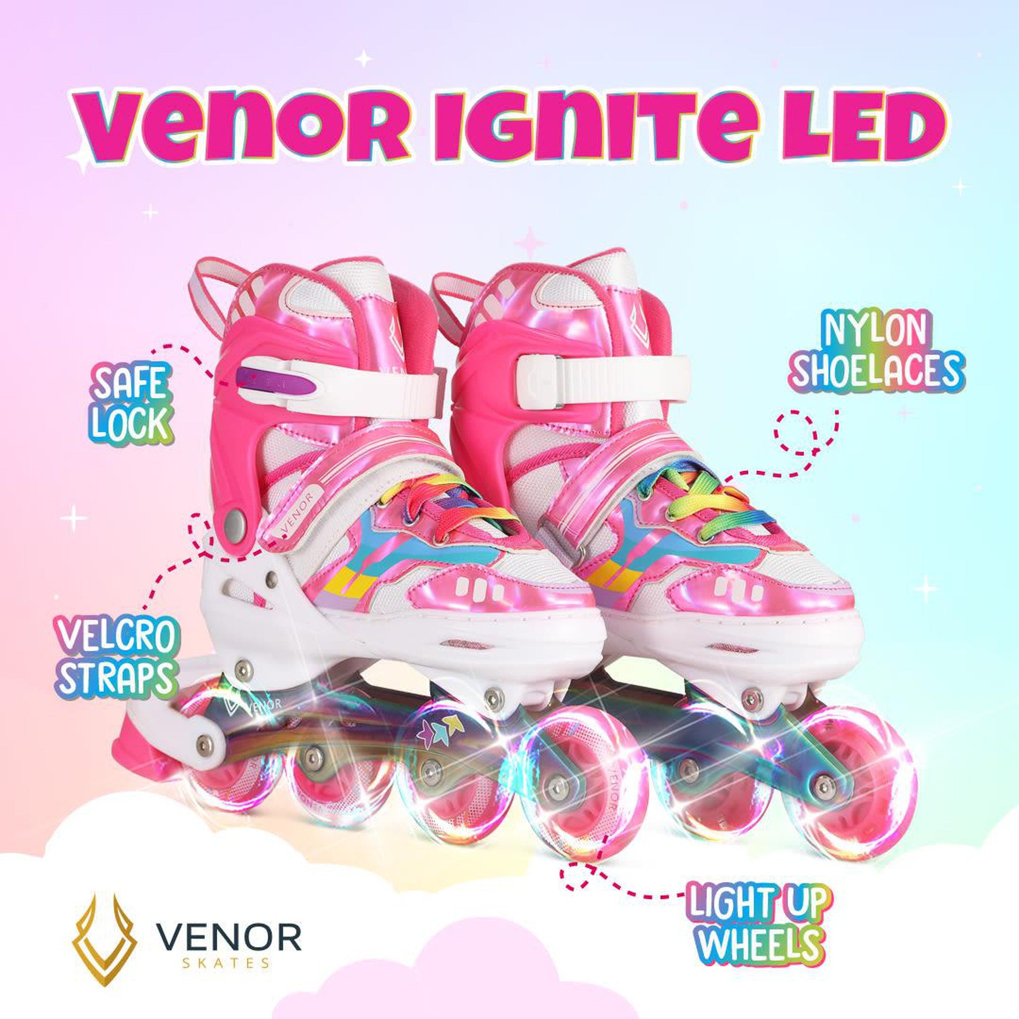 VENOR Ignite LED Inliners - Shiny Pink-ScootWorld.dk