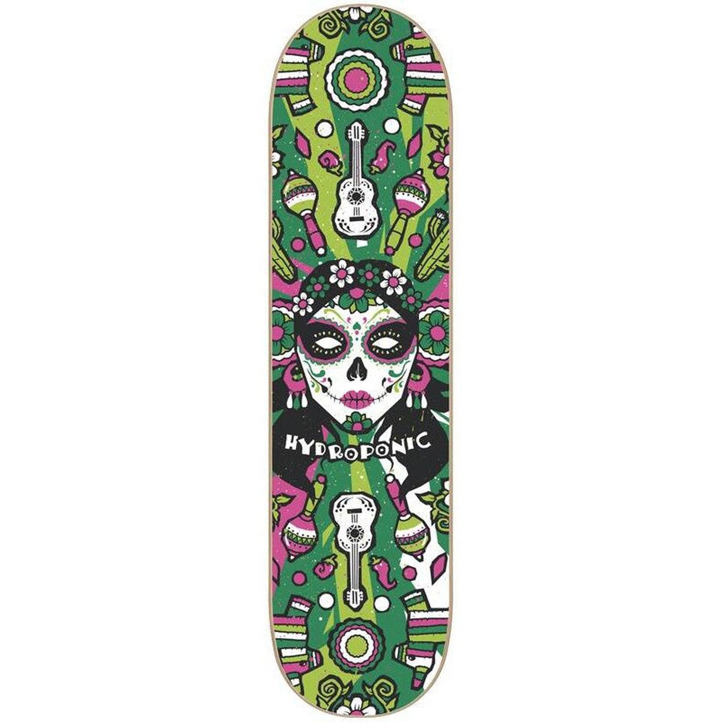 Hydroponic Mexican Skull 2.0 Skateboard Deck - Green Catrina-ScootWorld.dk